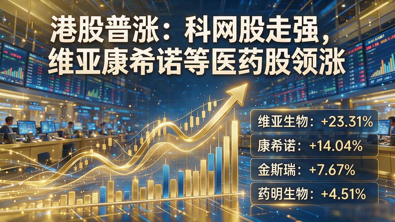 港股普涨：科网股走强，维亚康希诺等医药股领涨